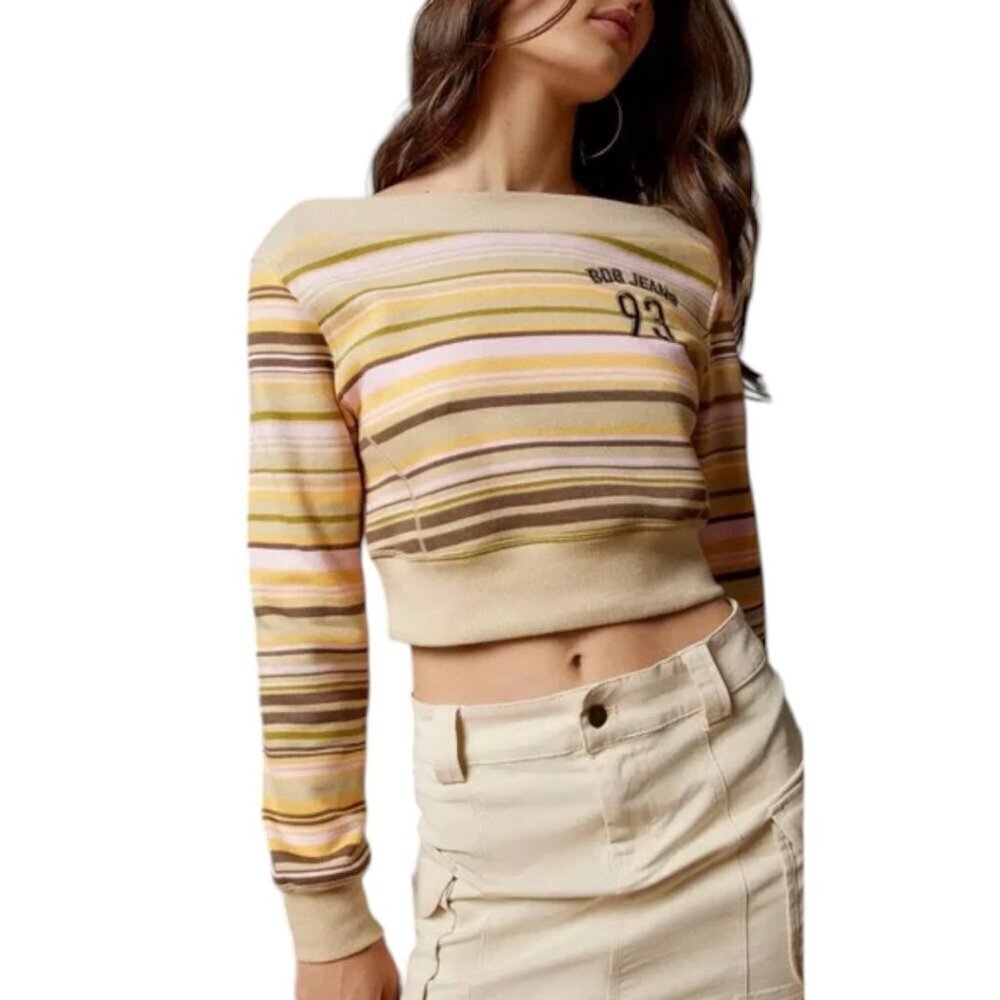 Urban Outfitters BDG Tank Pink Striped Long Sleeve Crop Sweatshirt